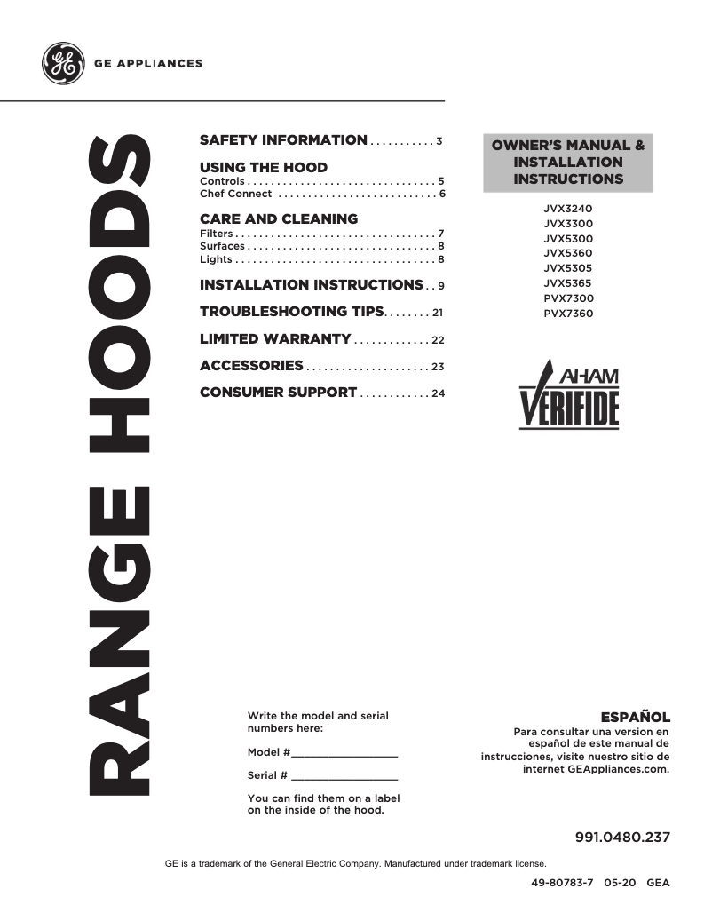 Page 1 de la notice Guide d'installation GE JVX5300DJWW