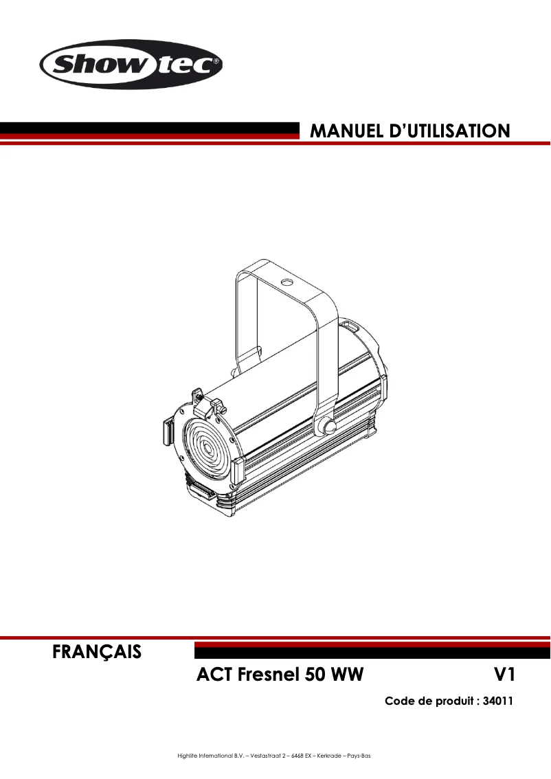 Page 1 de la notice Manuel utilisateur Showtec ACT Fresnel 50 WW