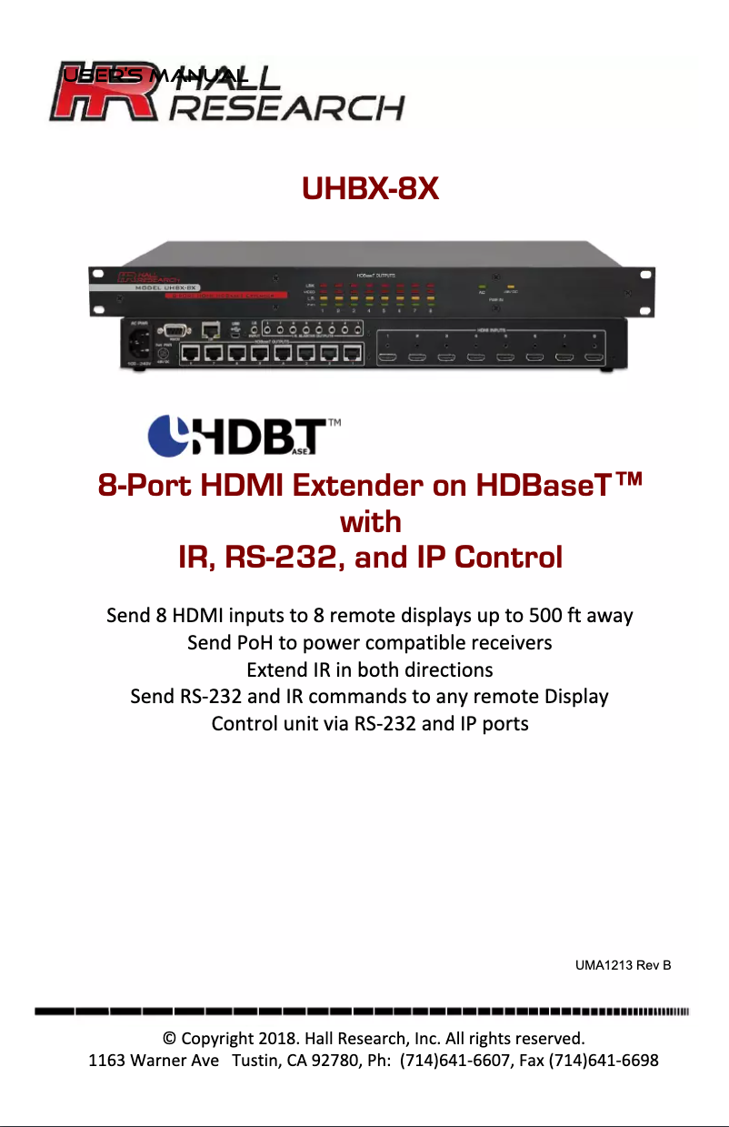 Page 1 de la notice Manuel utilisateur Hall Research UHBX-8X