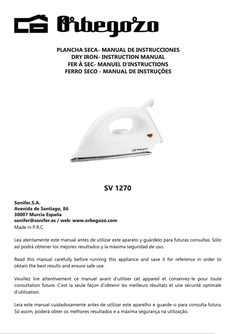 Page 1 de la notice Manuel utilisateur Orbegozo SV 1270