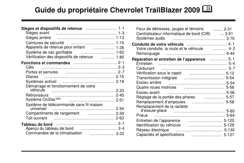 Image de la première page du manuel de l'appareil Trailblazer (2009)