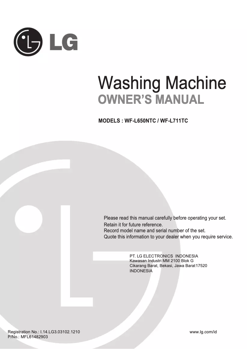 Page n°1 - Manuel utilisateur LG WF-L650NTC