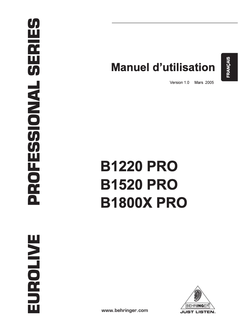 Page 1 de la notice Manuel utilisateur Behringer Eurolive B1800X Pro