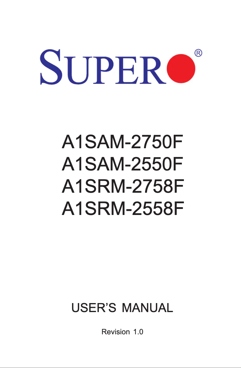 Page 1 de la notice Manuel utilisateur Supermicro A1SAM-2550F