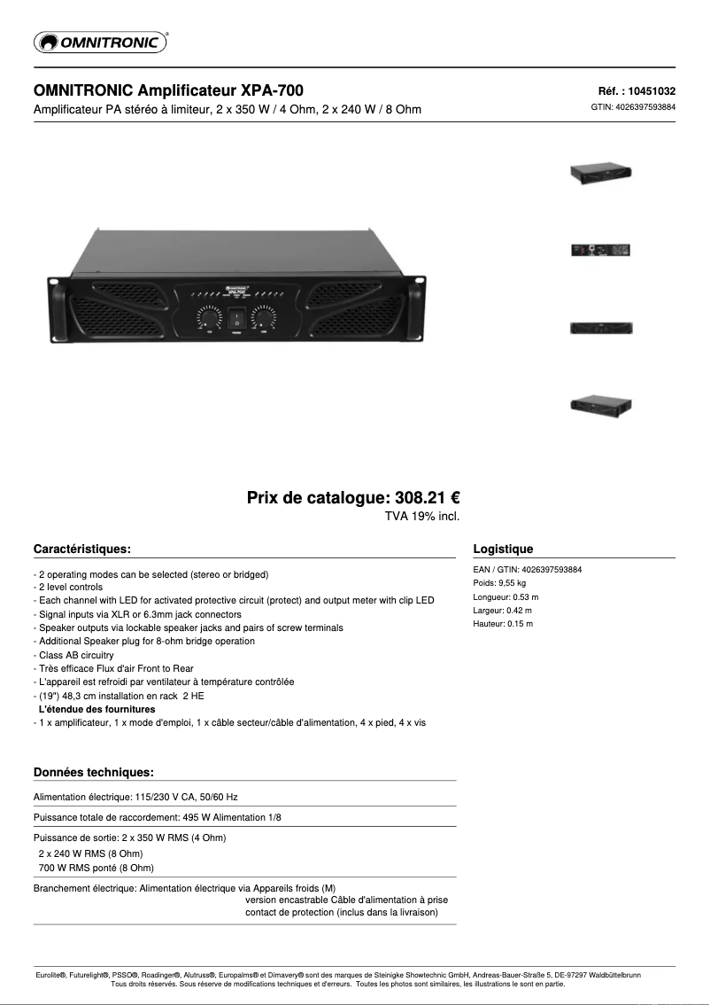 Página 1 del manual Ficha técnica Omnitronic XPA-700