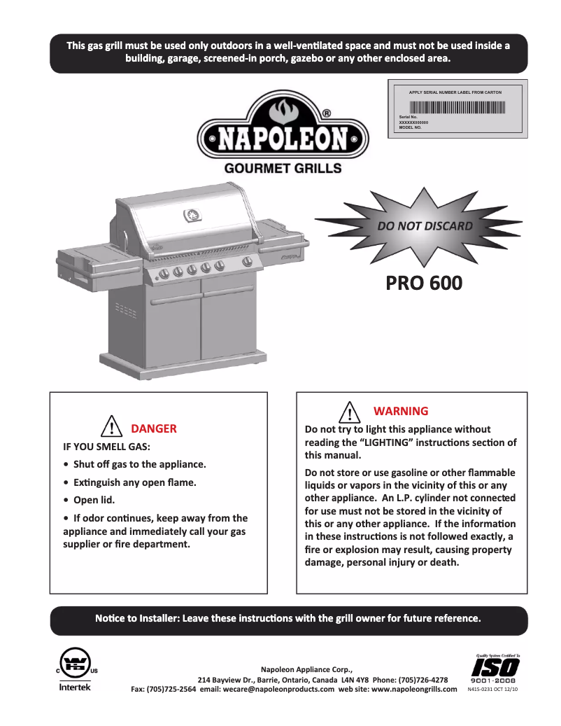 Image de la première page du manuel de l'appareil PRO 600