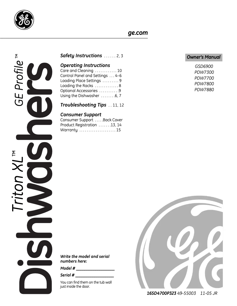 Page 1 de la notice Manuel d'utilisation et d'entretien GE Adora GHDA960KWW