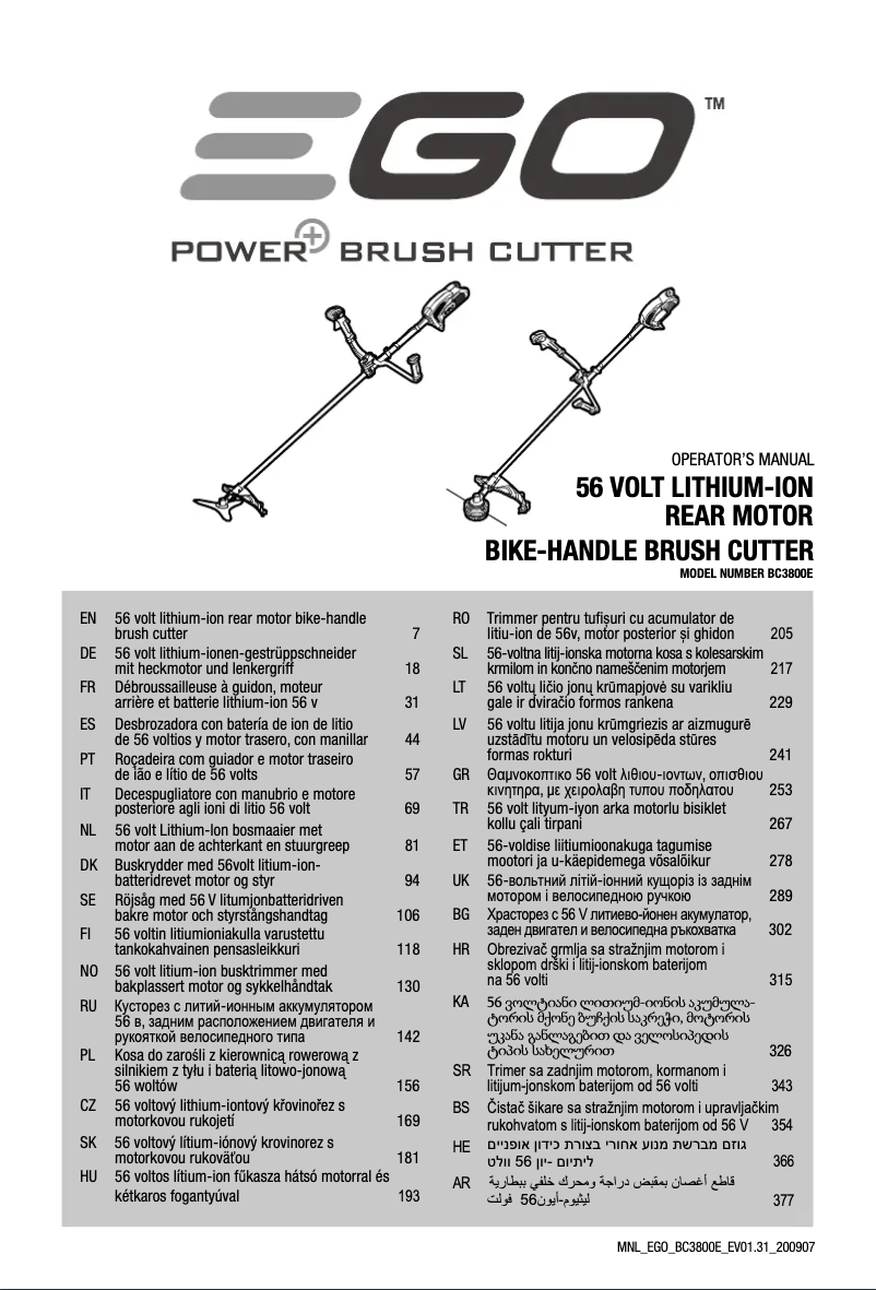 Page 1 de la notice Manuel utilisateur EGO BC3800E