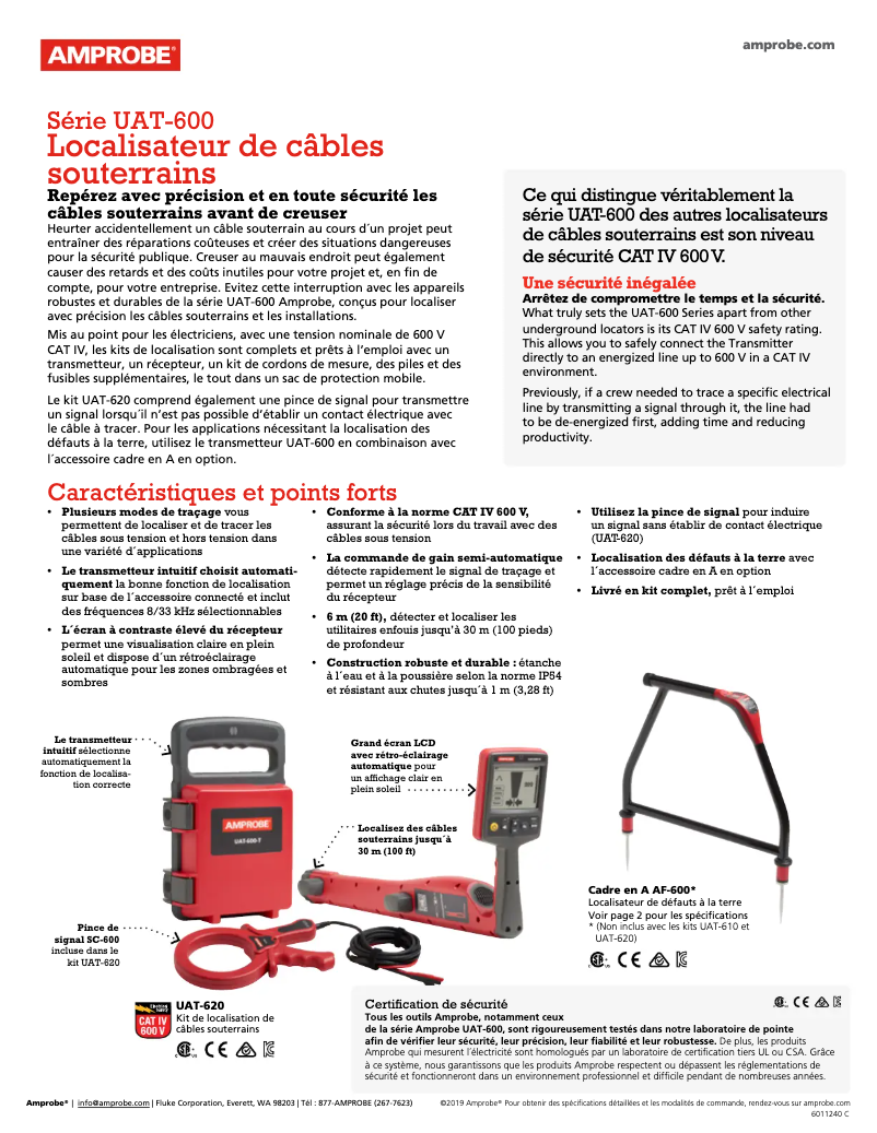 Page 1 de la notice Fiche technique Amprobe UAT-620