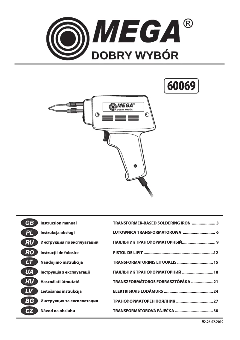 Page n°1 - Manuel utilisateur Mega 60069