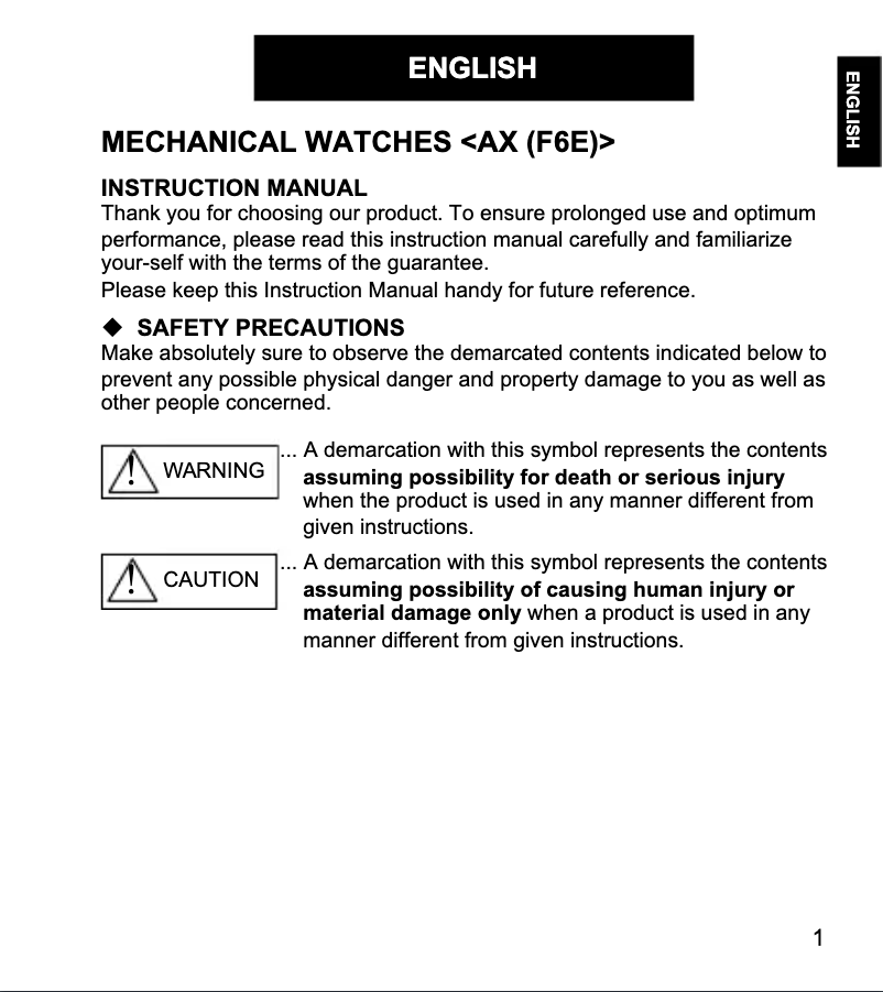 Page 1 de la notice Manuel utilisateur ORIENT Contemporary RA-AX0006S