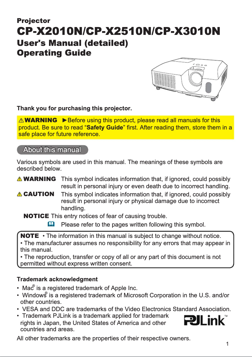 Página 1 del manual Manual de usuario Hitachi CP-X2510N