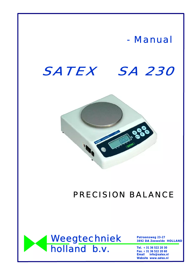 Page n°1 - Manuel utilisateur Satex SA 230