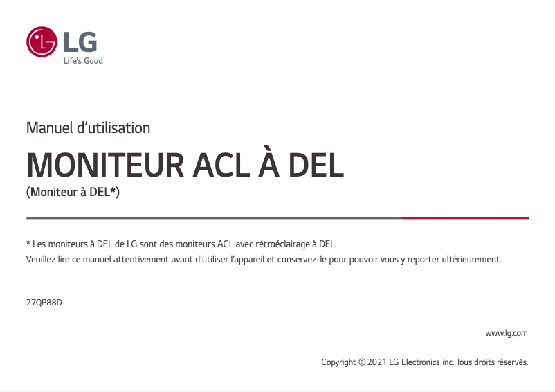 Page n°1 - Manuel utilisateur LG 27QP88D