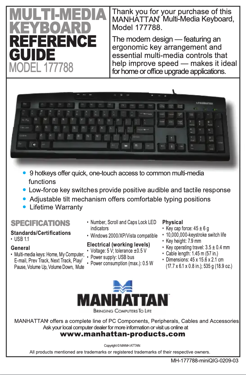 Page 1 de la notice Manuel utilisateur Manhattan 177788