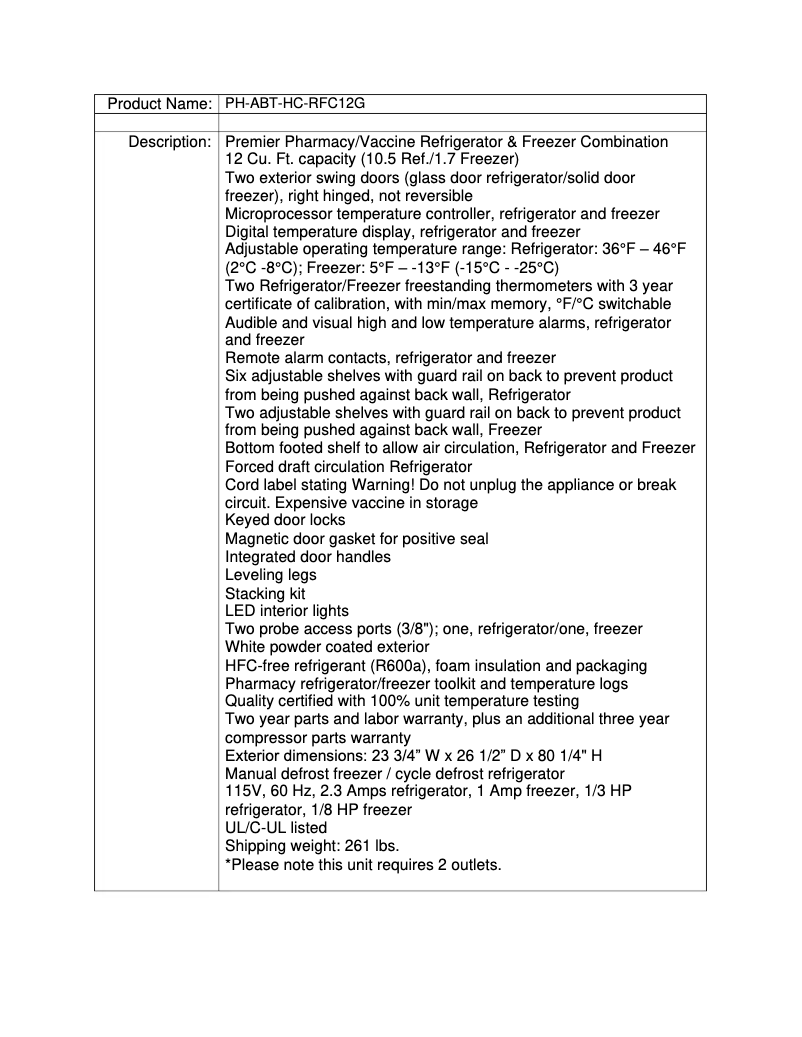 Page 1 de la notice Manuel utilisateur American BioTech Supply PH-ABT-HC-RFC12G