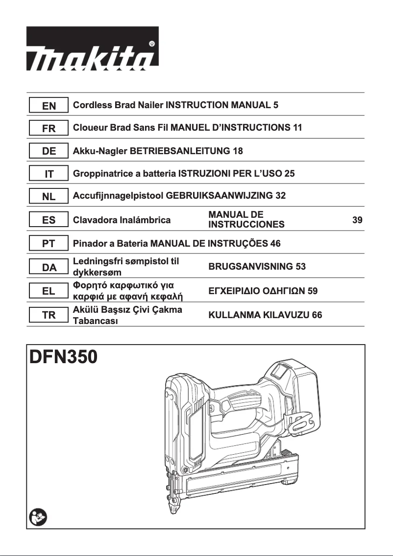 Page 1 de la notice Manuel utilisateur Makita DFN350