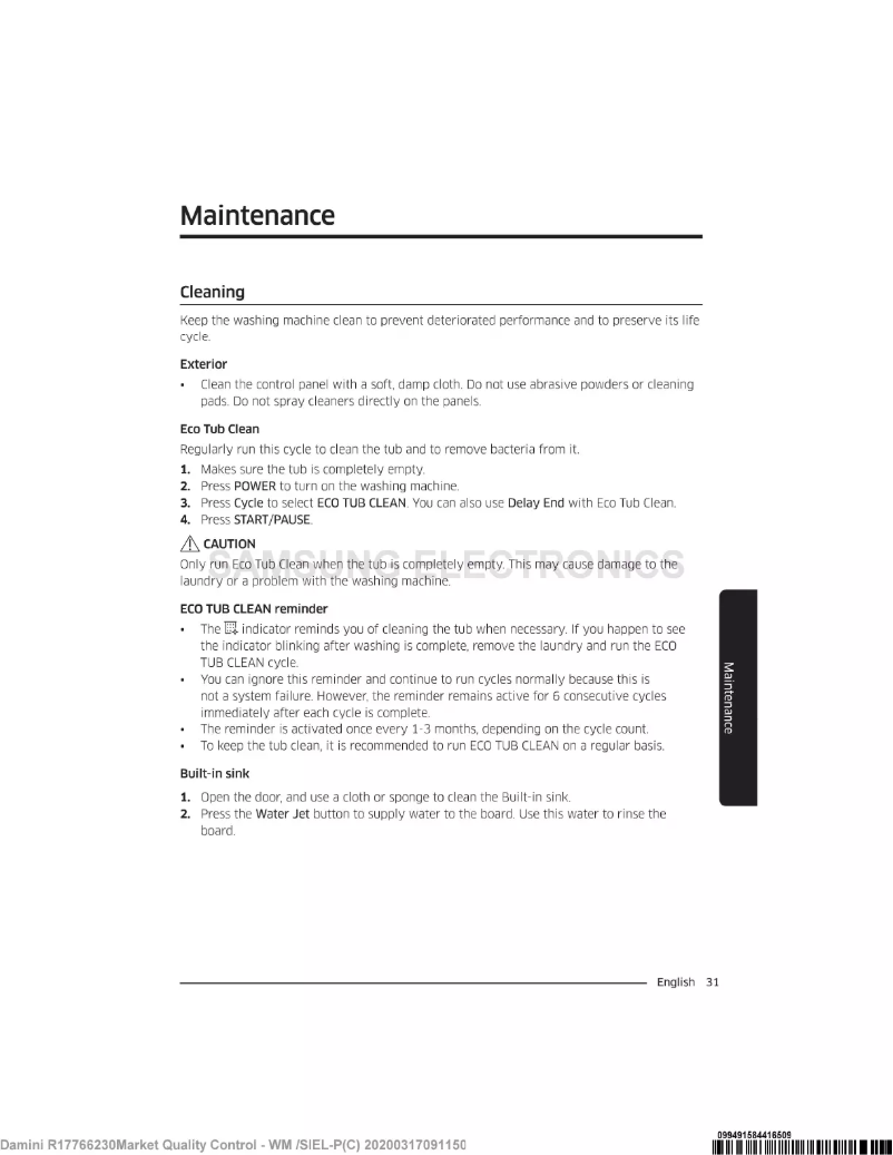 Page 1 de la notice Manuel utilisateur Samsung WA70T4262BS