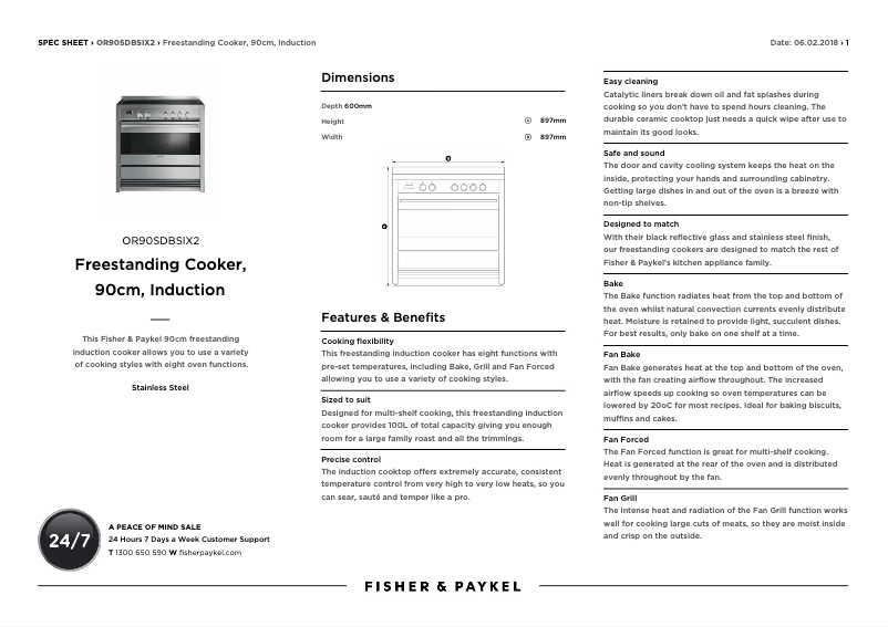 Page n°1 - Fiche technique Fisher & Paykel OR90SDBSIX2