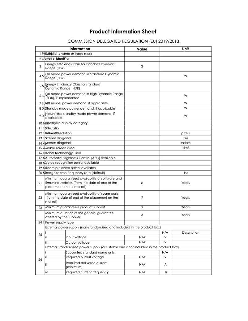 Page 1 de la notice Fiche technique Philips 43HFL5114U