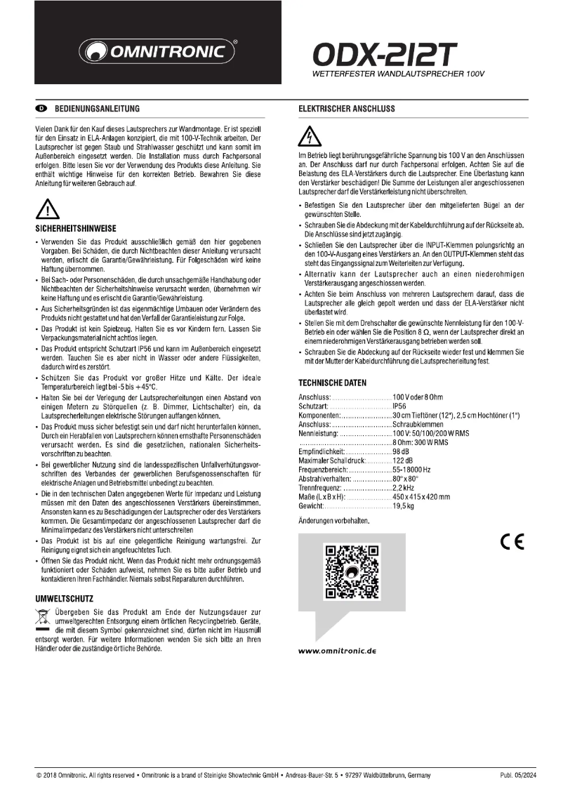 Page n°1 - Manuel utilisateur Omnitronic ODX-212T