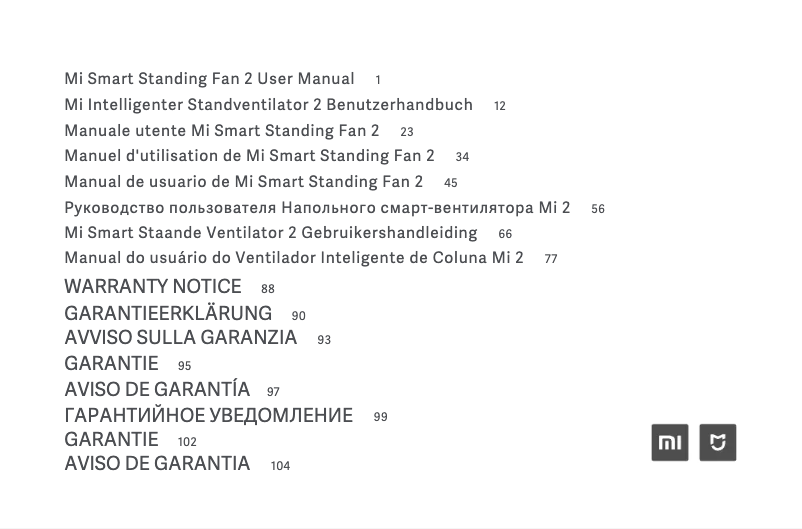 Image de la première page du manuel de l'appareil Mi Smart Standing Fan 2