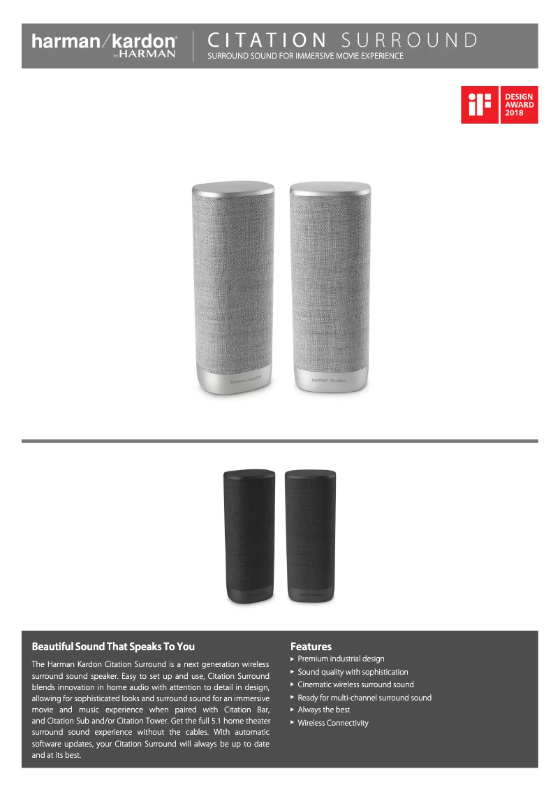 Page 1 of the manual Technical Sheet Harman Kardon Citation Surround