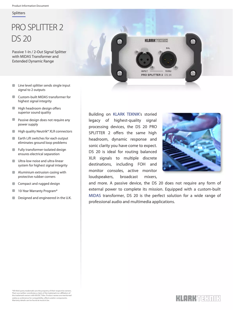 Page n°1 - Fiche technique Klark Teknik DS 20