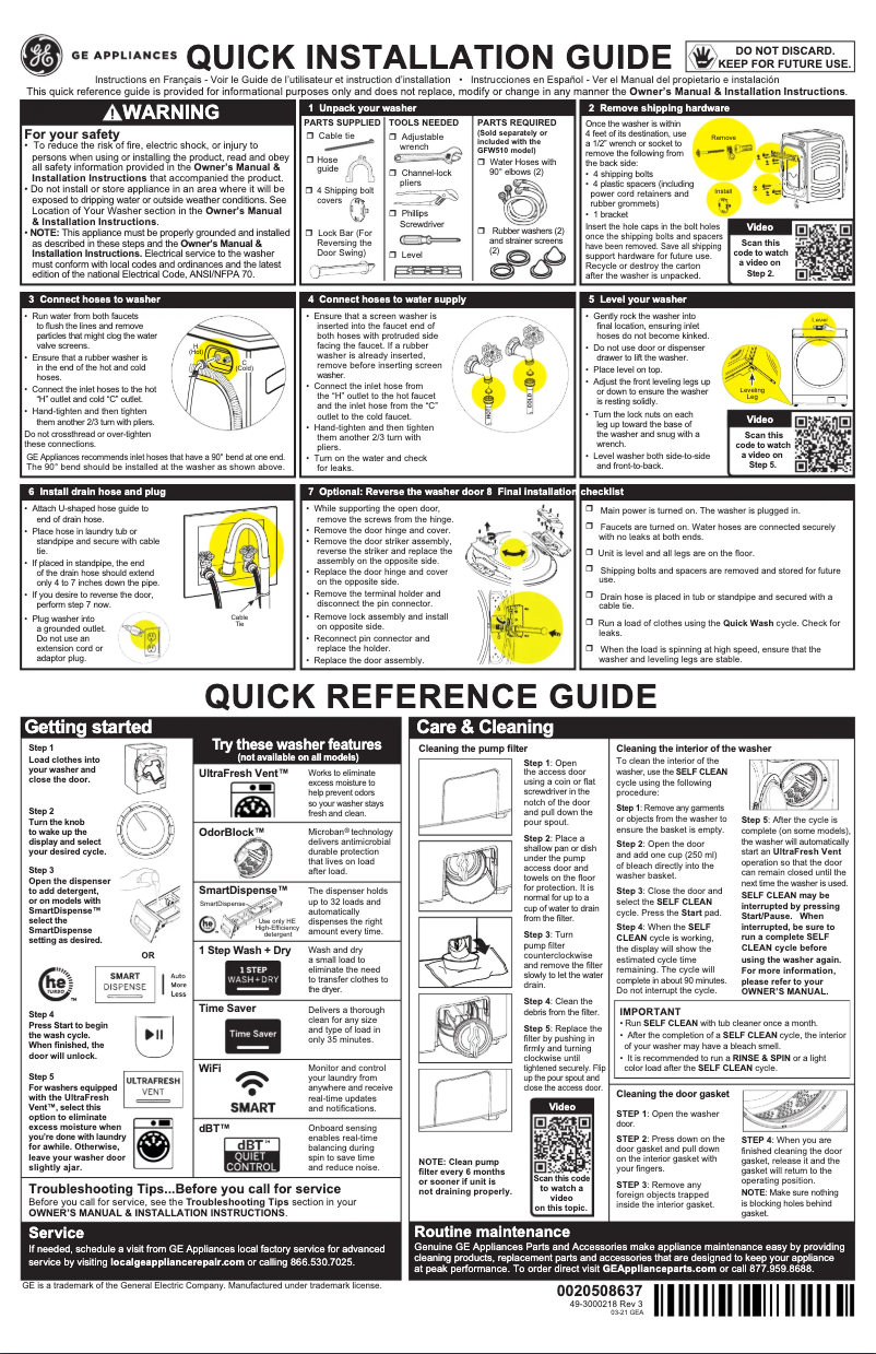 Página 1 del manual Manual de uso y mantenimiento GE GFW550SPRRS