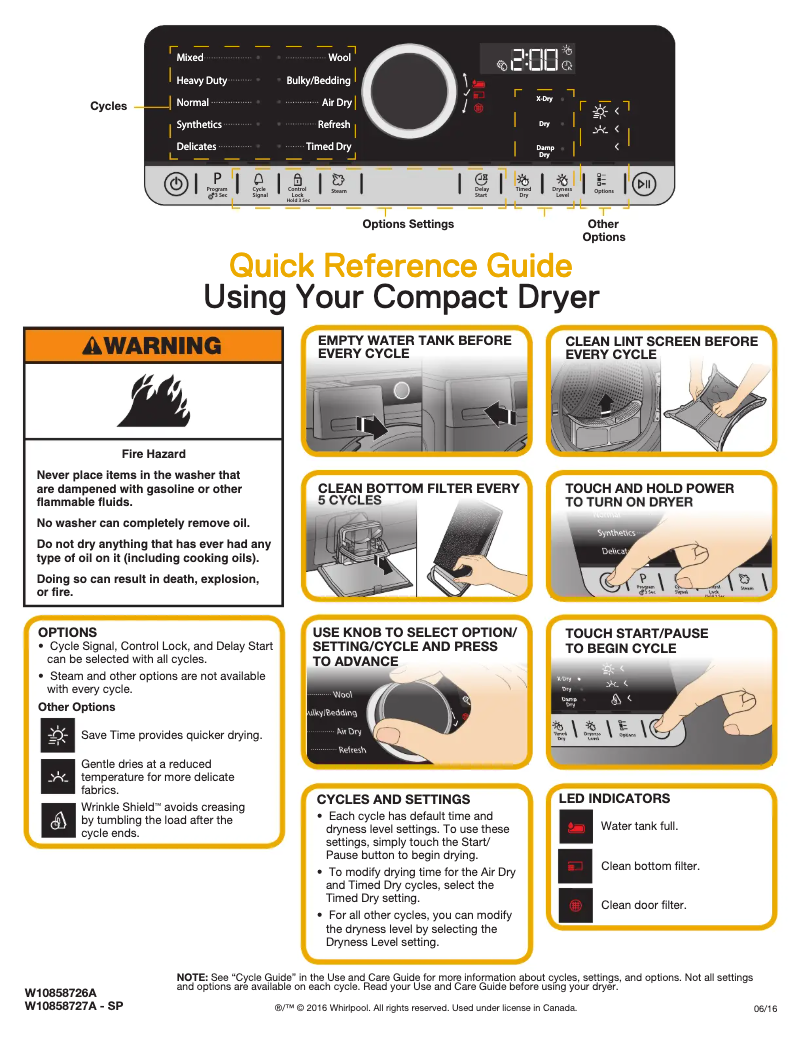 Página 1 del manual Guía de inicio rápido Whirlpool WHD5090GW