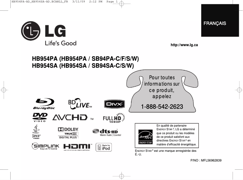 Image de la première page du manuel de l'appareil HB954SA