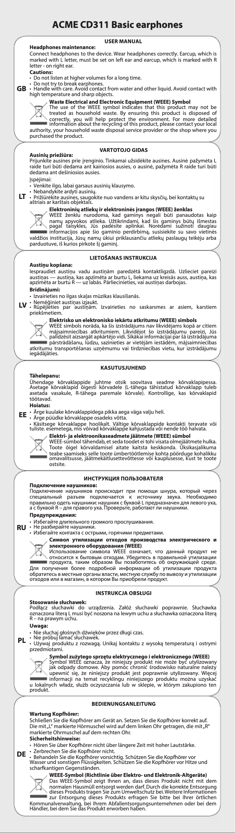 Page 1 de la notice Manuel utilisateur Acme CD311