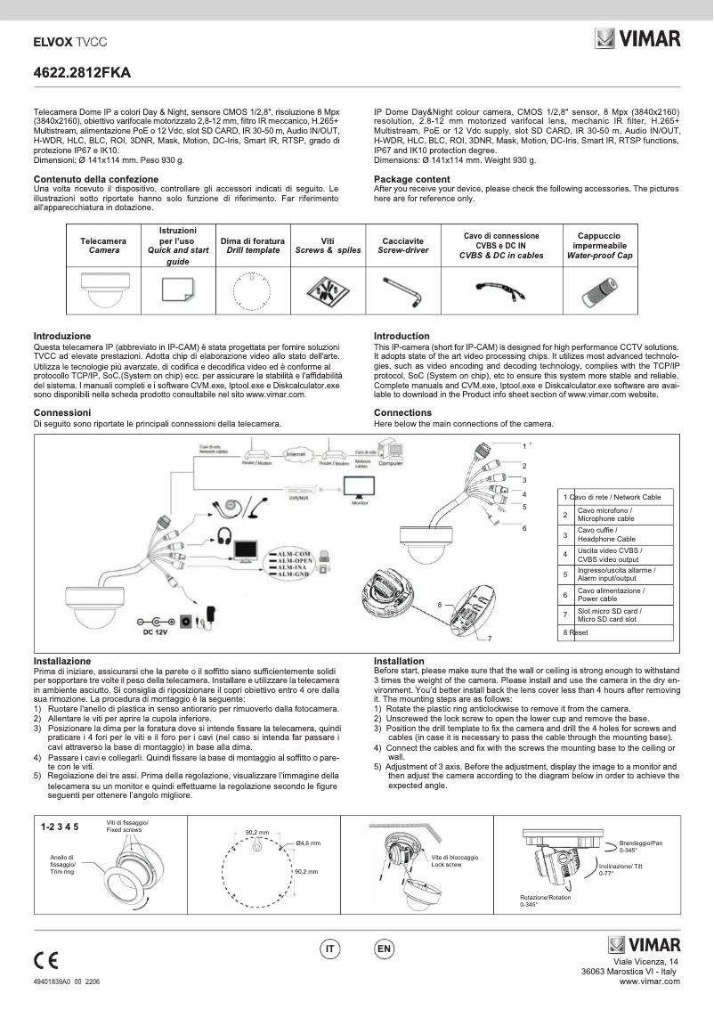 Page 1 de la notice Instructions / montage Vimar ELVOX 4622.2812FKA