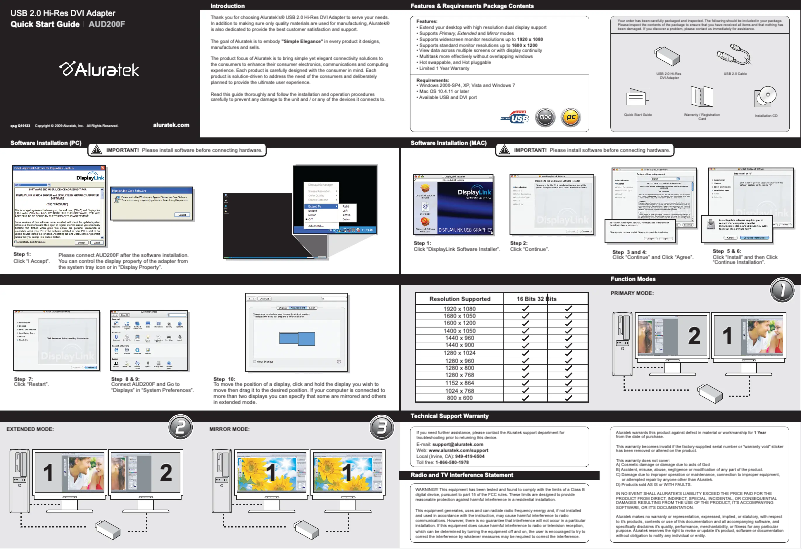 Image de la première page du manuel de l'appareil AUD200F