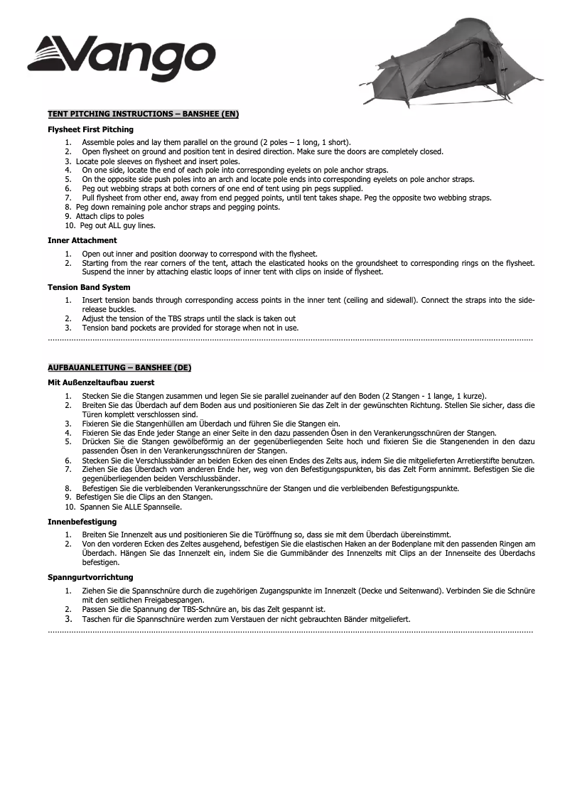 Page n°1 - Manuel utilisateur Vango Banshee Pro 300