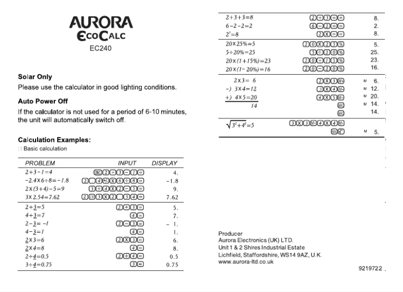 Página 1 del manual Manual de usuario Aurora EC240