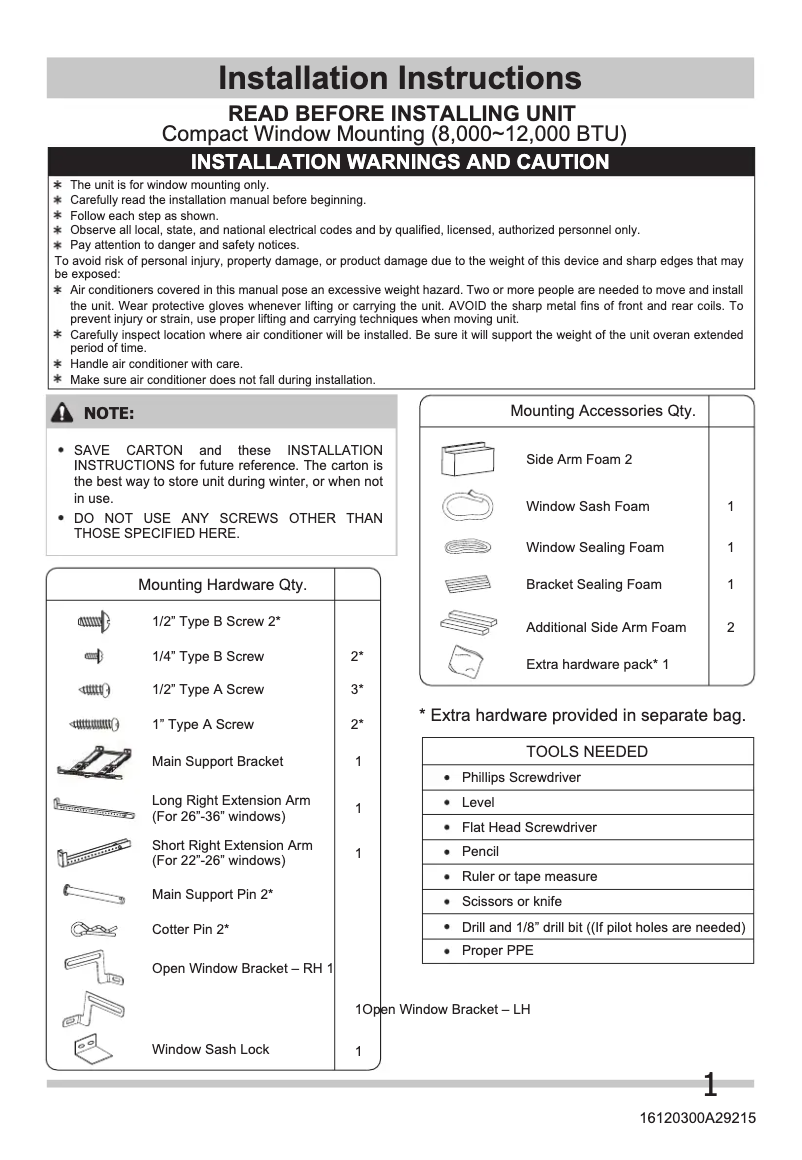 Page 1 de la notice Guide d'installation Frigidaire GHWQ105WD1