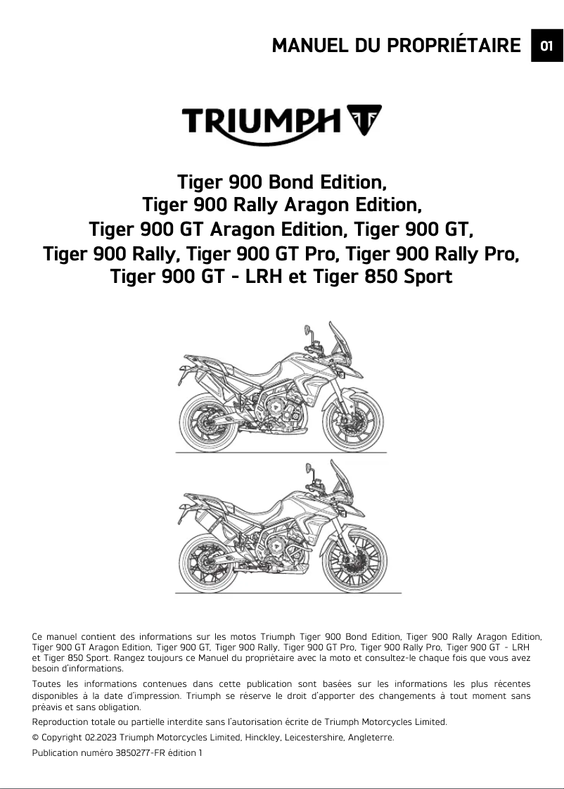 Page 1 de la notice Manuel utilisateur Triumph Tiger 900 Rally (2020)