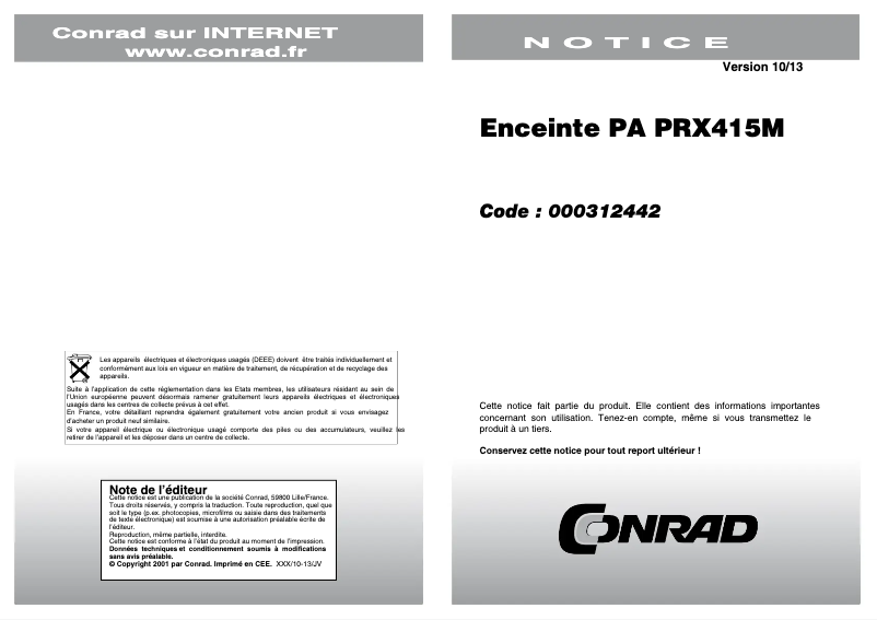 Page 1 de la notice Manuel utilisateur JBL PRX415M