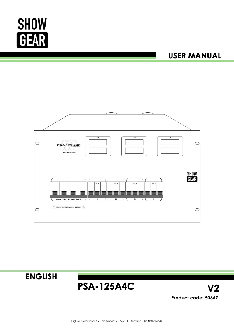 Page 1 de la notice Manuel utilisateur Showtec PSA-125A4C