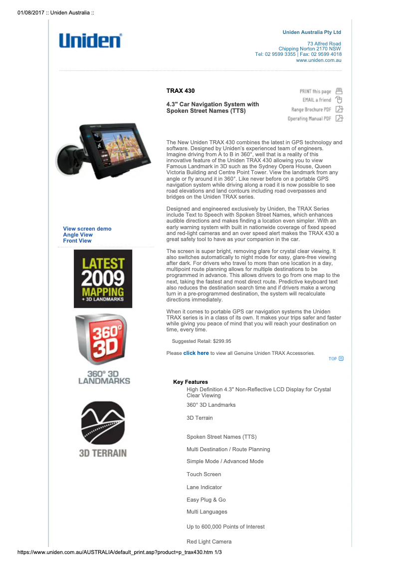 Page 1 de la notice Manuel utilisateur Uniden TRAX 430