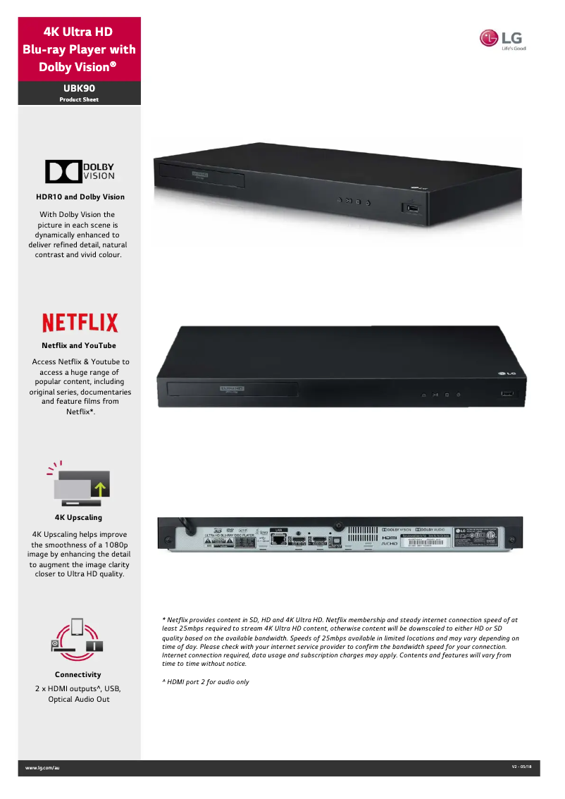 Page n°1 - Fiche technique LG UBK90