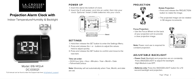 Page 1 de la notice Manuel utilisateur La Crosse Technology 616-1412V4