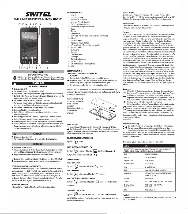 Page 1 de la notice Manuel utilisateur Switel Trophy S4530D