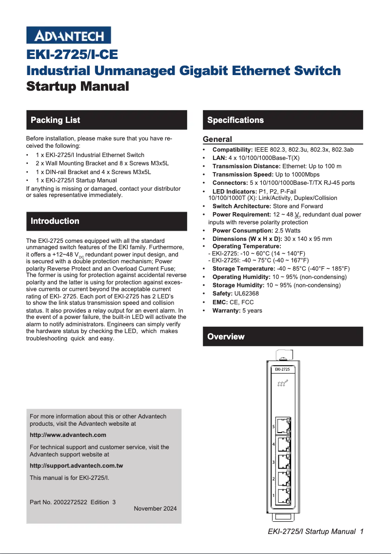 Page n°1 - Manuel utilisateur Advantech EKI-2725-CE