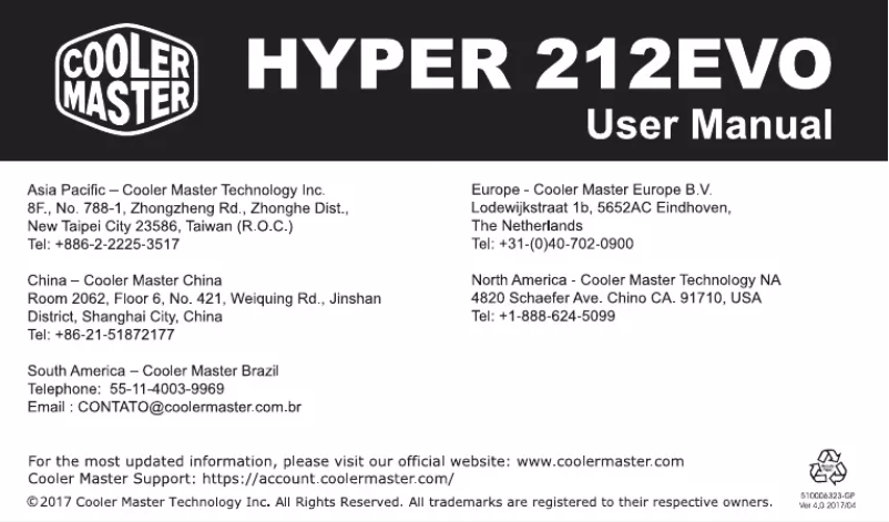Page 1 de la notice Manuel utilisateur Cooler Master Hyper
