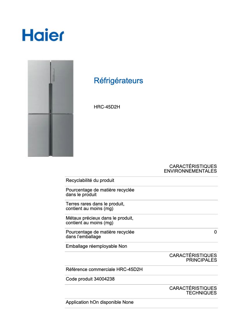 Page n°1 - Manuel utilisateur Haier HRC-45D2H
