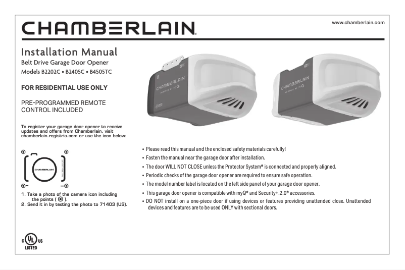 Page 1 de la notice Manuel utilisateur Chamberlain B2405C