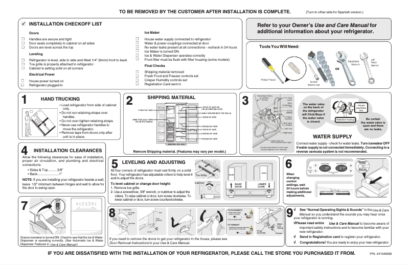 Page n°1 - Guide d'installation Frigidaire GHSC239TDS