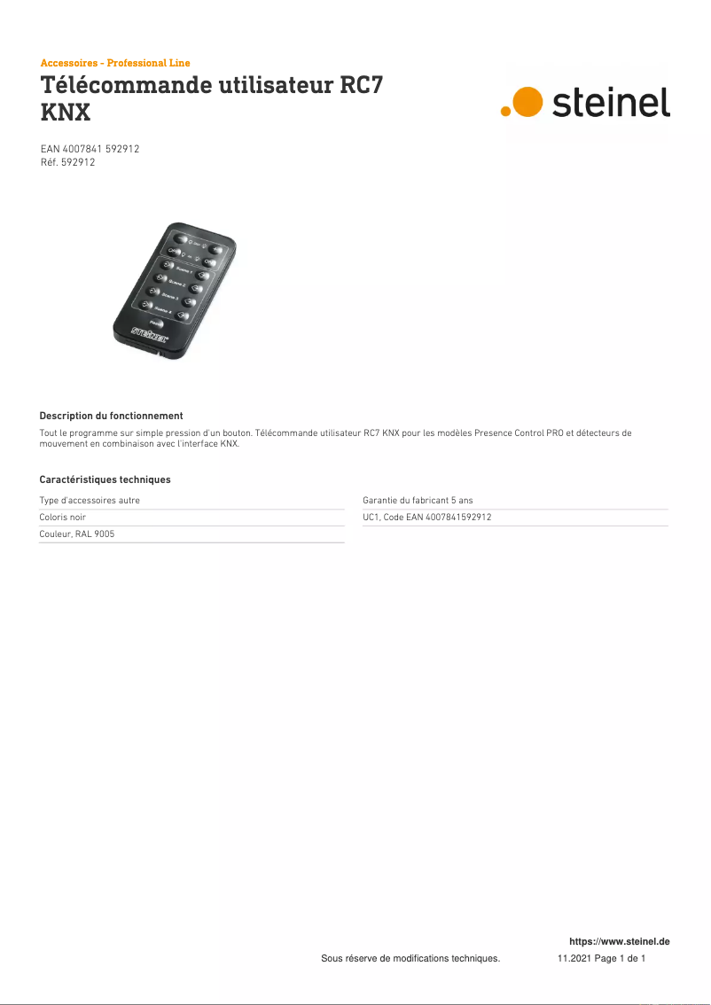 Image de la première page du manuel de l'appareil RC7 KNX